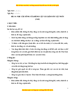 Giáo án Bài 14 Khoa học lớp 4 (Cánh diều): Nhu cầu sống của động vật và chăm sóc vật nuôi