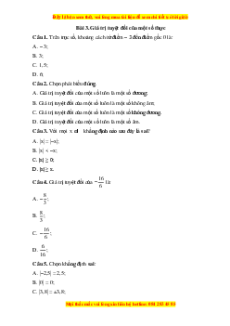 Trắc nghiệm Giá trị tuyệt đối của một số thực Toán 7 Cánh diều