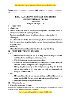 Giáo án Bài 8A Tin học 8 Kết nối tri thức: Làm việc với danh sách dạng liệt kê và hình ảnh trong văn bản