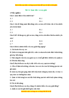 Trắc nghiệm Bài 14 Công nghệ 6 Cánh diều: Quạt điện và máy giặt