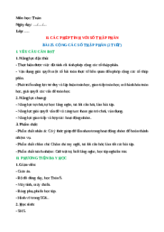 Giáo án Cộng các số thập phân Toán lớp 5 Cánh diều