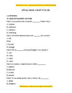 Đề thi cuối kì 2 Tiếng Anh 9 PGD Bà Rịa năm 2023