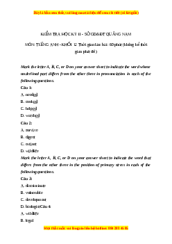 Đề thi cuối kì 2 Tiếng Anh lớp 12 Sở Quảng Nam năm 2023