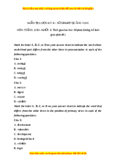 Đề thi cuối kì 2 Tiếng Anh lớp 12 Sở Quảng Nam năm 2023