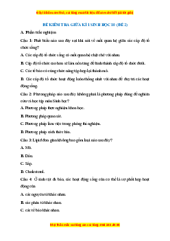 Đề thi giữa kì 1 Sinh học 10 Chân trời sáng tạo (đề 2)