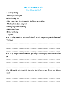 Đề cương ôn tập Cuối kì 1 Công nghệ 7