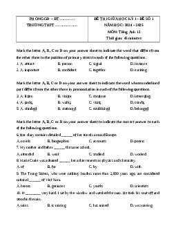 Đề thi giữa kì 1 Tiếng Anh 12 Global success (Đề 1)