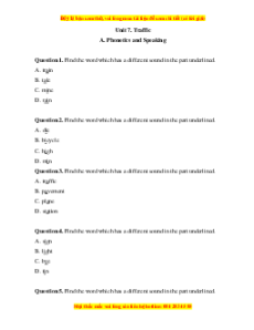 Trắc nghiệm Unit 7: Traffic Tiếng Anh 7 Global Success