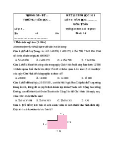 Đề thi cuối kì 1 Toán lớp 4 Kết nối tri thức - Đề 14
