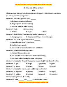 Đề thi cuối kì 2 Tiếng Anh 8 Friends Plus (Đề 4 kèm file nghe)