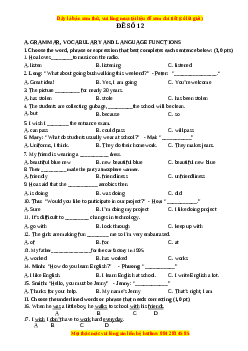 Đề thi giữa kì 1 Tiếng Anh 9 - Đề 12