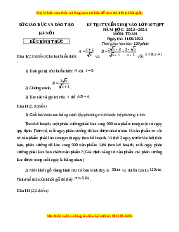 Đề chính thức Toán vào 10 Hà Nội năm 2023 - 2024