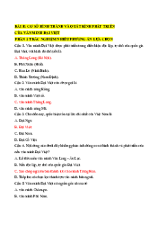 Trắc nghiệm Bài 10: Cơ sở hình thành và quá trình phát triển của văn minh Đại Việt  Lịch sử 10 Đúng-Sai 2025