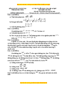 Đề thi vào 10 môn Toán tỉnh Quảng Ninh năm 2022