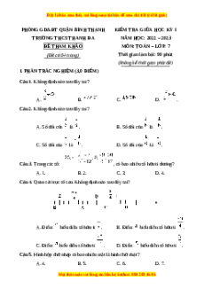 Đề thi giữa kì 1 Toán 7 Chân trời sáng tạo Trường THCS Thanh Đa - TP HCM