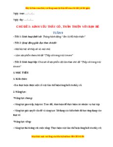 Giáo án Chủ đề 3 HĐTN lớp 2 Chân trời sáng tạo: Kính yêu thầy cô, thân thiện với bạn bè