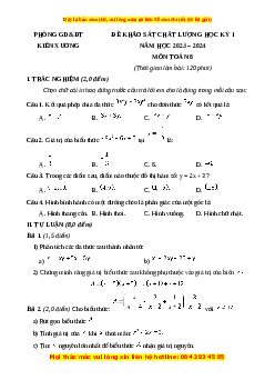 Đề thi cuối kì 1 Toán 8 Cánh diều Phòng GD&ĐT Huyện Kiến Xương-Thái Bình