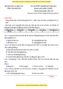 Đề thi thử Lịch Sử Sở Thái Nguyên lần 1 năm 2021