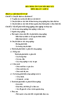 Đề cương ôn tập Cuối kì 1 Địa lí 12 Cánh diều Cấu trúc mới