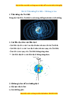 Lý thuyết Khoa học tự nhiên 7 Chân trời sáng tạo Bài 20: Từ trường Trái Đất – Sử dụng la bàn