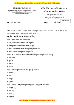 Đề thi giữa kì 2 Hóa học 12 trường THPT Văn Lang - Hạ Long năm 2023