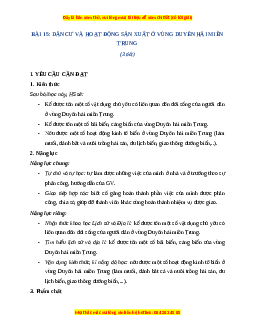 Giáo án Bài 15 Lịch sử & Địa lí lớp 4 Chân trời sáng tạo: Dân cư và hoạt động sản xuất ở vùng duyên hải miền Trung