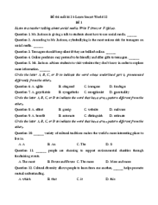 Bộ 5 đề thi Cuối kì 2 Tiếng Anh 12 Ilearn Smart world có đáp án