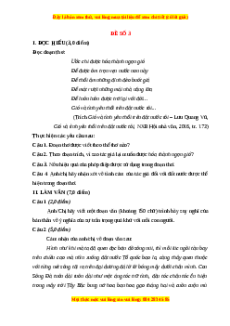 Đề thi cuối kì 1 Ngữ văn 12 - đề 3 có đáp án