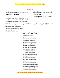 Đề thi học kì 2 Tiếng Việt lớp 2 Chân trời sáng tạo (Đề 10)