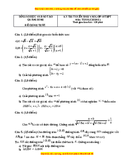 Đề thi vào 10 môn Toán tỉnh Quảng Bình năm 2022