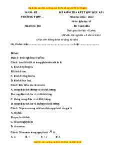 Đề thi cuối kì 1 Hóa học 10 Cánh diều - Đề 2 (không đáp án)