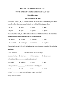 Bộ 72 Đề thi tuyển sinh vào lớp 6 Tiếng Anh năm 2025 cả nước (có lời giải)