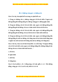 Trắc nghiệm Đường vuông góc và đường xiên Toán 7 Chân trời sáng tạo