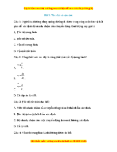 Trắc nghiệm Tốc độ và vận tốc Vật lí 10 Kết nối tri thức