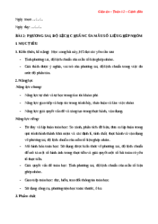 Giáo án Phương sai, độ lệch chuẩn của mẫu số liệu ghép nhóm Toán 12 Cánh diều