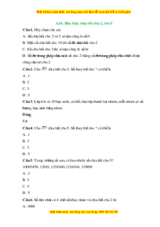 Trắc nghiệm Dấu hiệu chia hết cho 2, cho 5 Toán 6 Cánh diều