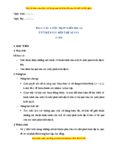 Giáo án Bài 2 Lịch sử 7 Cánh diều (Phiên bản 2): Các cuộc phát kiến địa lí từ thế kỉ XV đến thế kỉ XVI