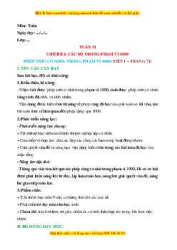 Giáo án Phép trừ (có nhớ) trong phạm vi 1000 Toán lớp 2 Cánh diều