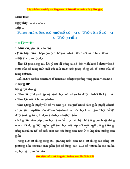 Giáo án Phép cộng (có nhớ) số có hai chữ số với số có hai chữ số Toán lớp 2 Kết nối tri thức