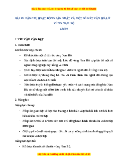 Giáo án Bài 19 Lịch sử & Địa lí lớp 4 Cánh diều: Dân cư, hoạt động sản xuất và một số nét văn hóa ở vùng Nam Bộ