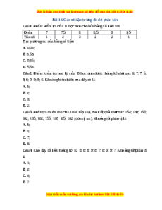 Trắc nghiệm Các số đặc trưng đo độ phân tán Toán 10 Kết nối tri thức