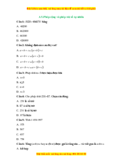 Trắc nghiệm Phép cộng và phép trừ số tự nhiên Toán 6 Kết nối tri thức
