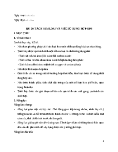 Giáo án Bài 20 KHTN 9 Kết nối tri thức (2024): Tách kim loại và việc sử dụng hợp kim