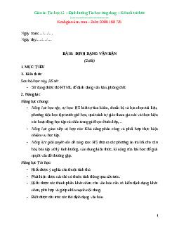 Giáo án Bài 8: Định dạng văn bản Tin học 12 Kết nối tri thức