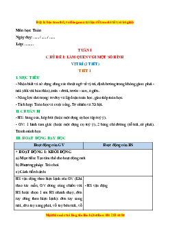 Giáo án Vị trí Toán lớp 1 Chân trời sáng tạo