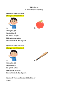 Bài tập trắc nghiệm Tiếng Anh lớp 1 Family and Friends có đáp án