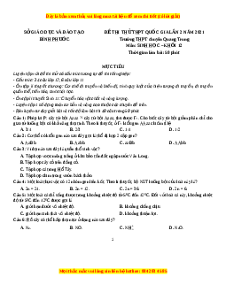 Đề thi thử Sinh Học trường Chuyên Quang Trung lần 2 năm 2021