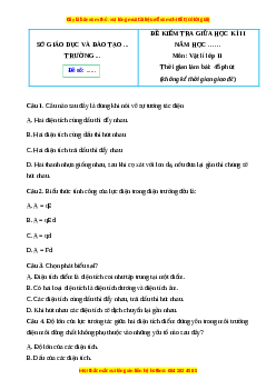 Đề thi giữa kì 2 Vật lí 11 Cánh diều (Đề 3)