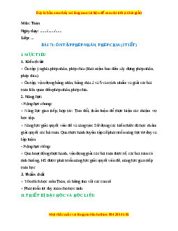 Giáo án Ôn tập phép nhân, phép chia Toán lớp 2 Kết nối tri thức