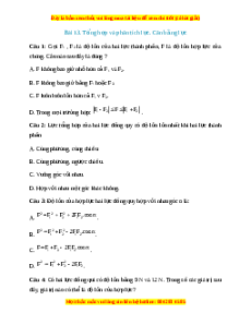 Trắc nghiệm Tổng hợp vag phan tích lực. Cân bằng lực Vật lí 10 Kết nối tri thức